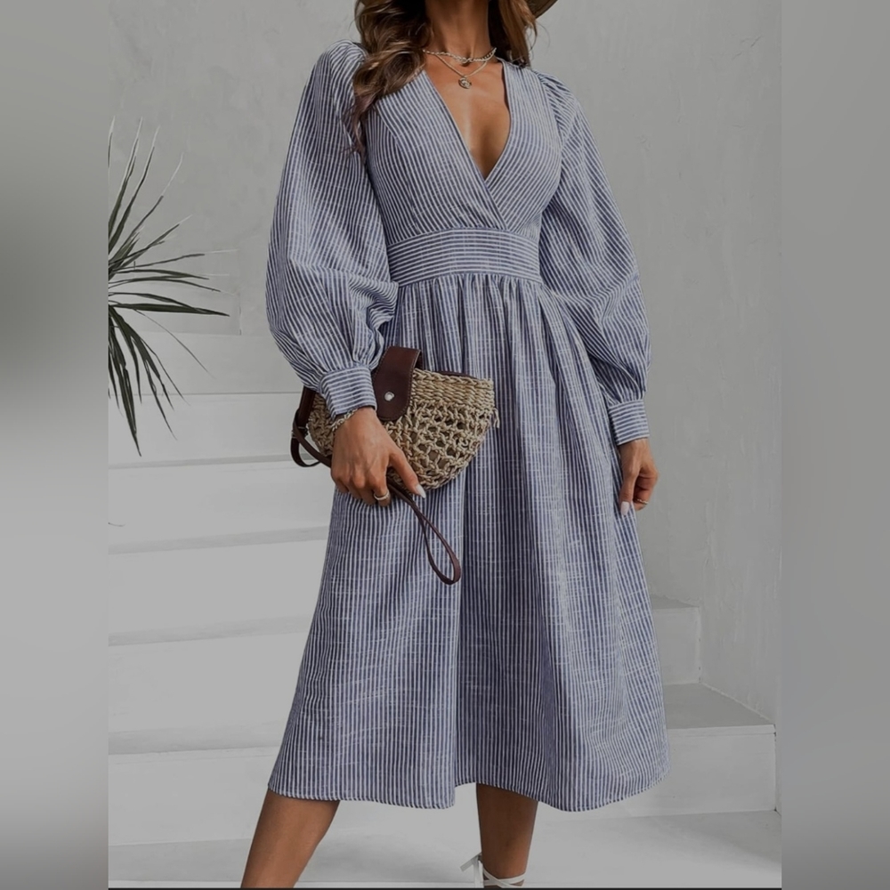 Blue and White Striped Dress